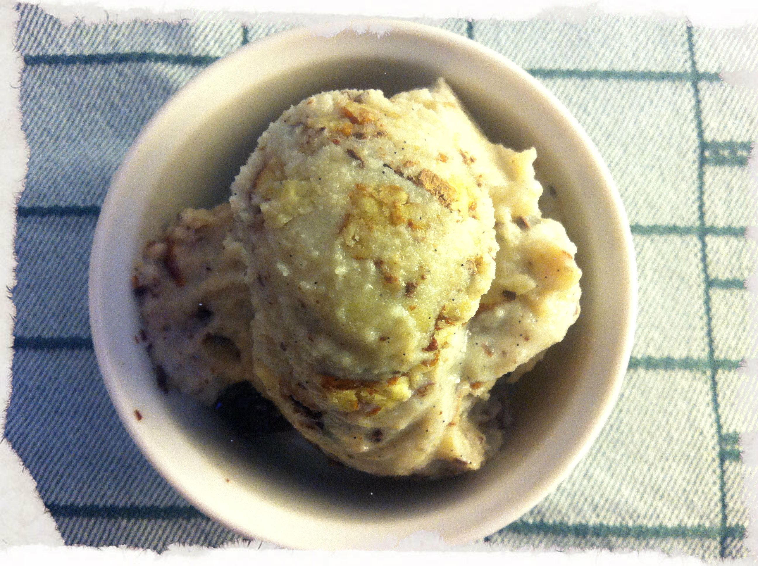 Homemade Chunky Monkey ice cream with pecan nuts